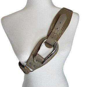 Tribal Women Croc Embossed Elastic Faux Leather Belt Size XL Fold Over Buckle